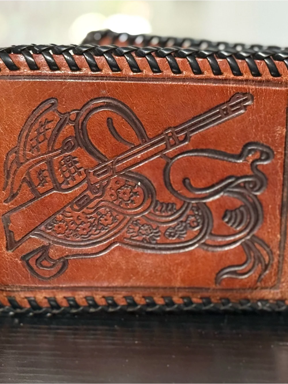 VTG Handmade Leather Wallet with Cowboy Motifs Boots & Spurs, Hat, Gun & Saddle